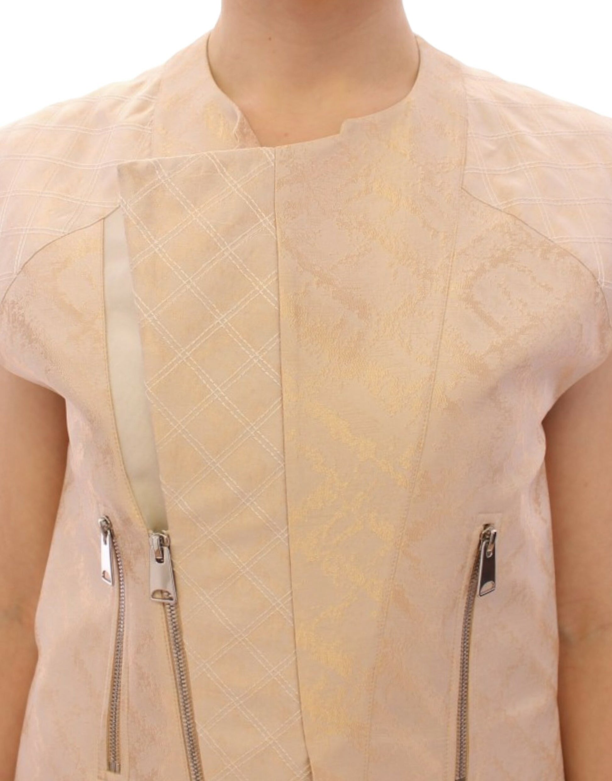 Exquisite Beige Brocade Sleeveless Jacket Vest