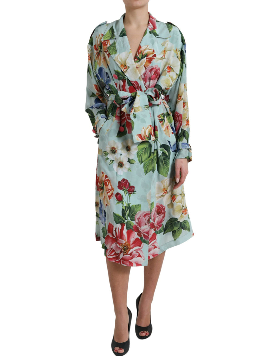 Elegant Floral Silk Trench Jacket