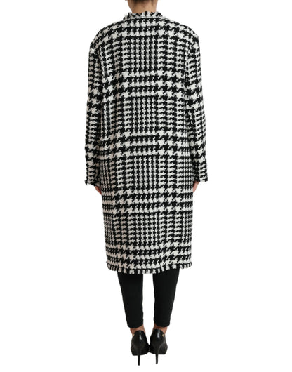 Elegant Houndstooth Long Trench Coat