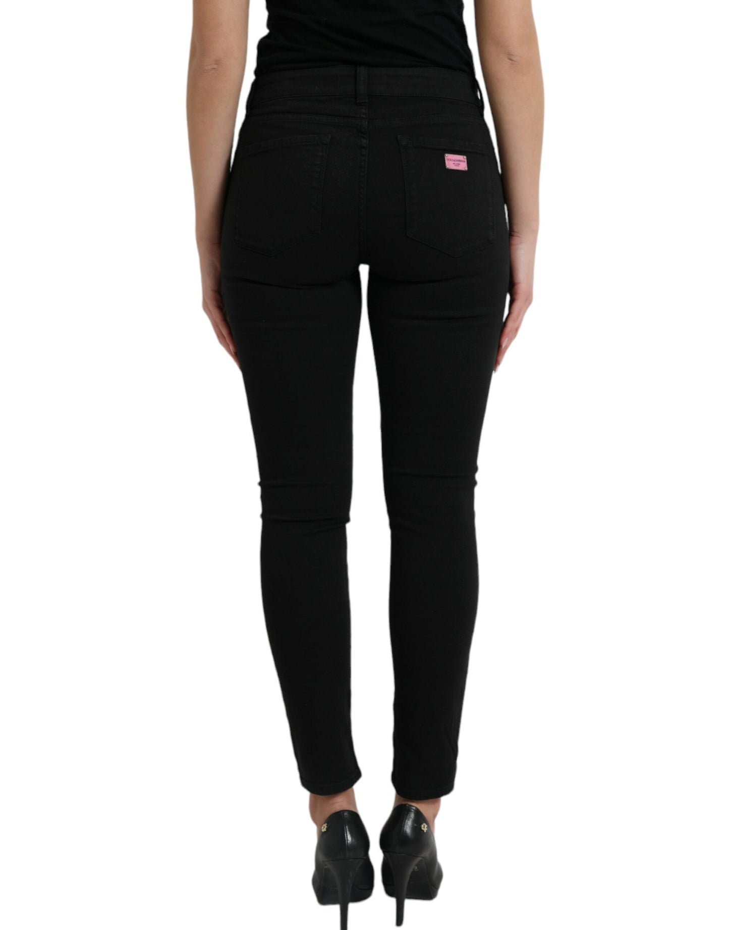 Elegant Black Mid-Waist Stretch Jeans