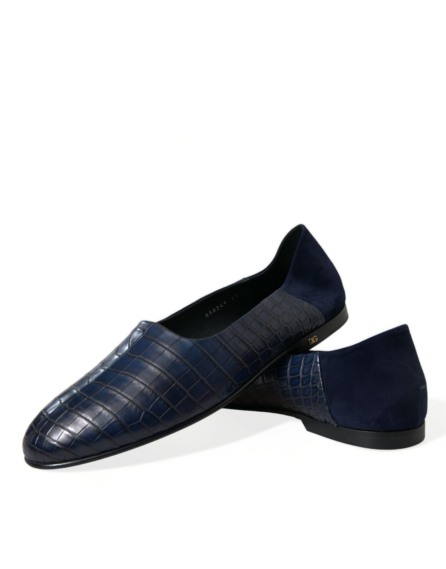 Elegant Blue Crocodile Leather Loafers