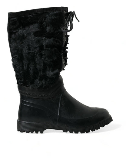 Sleek Black Shearling Mid Calf Boots