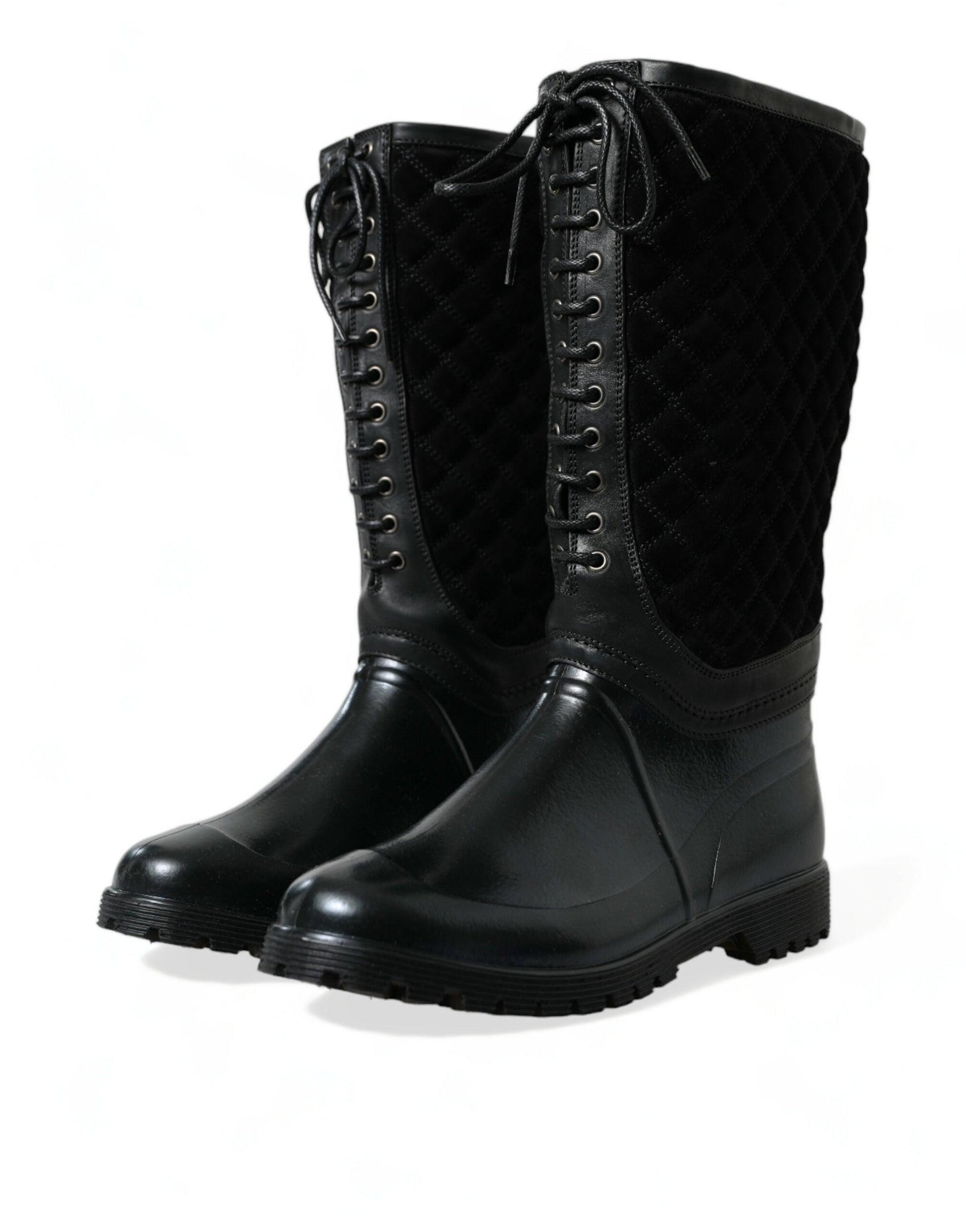 Elegant Quilted Lace-Up Rain Boots