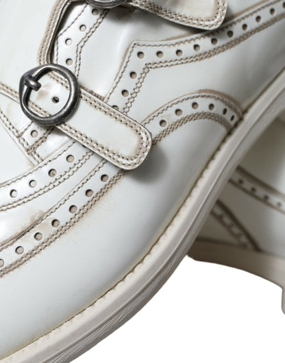 Elegant White Leather Derby Dress Shoes