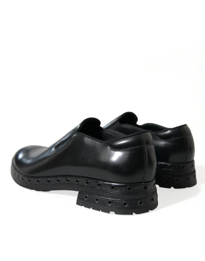 Elegant Black Leather Studded Loafers