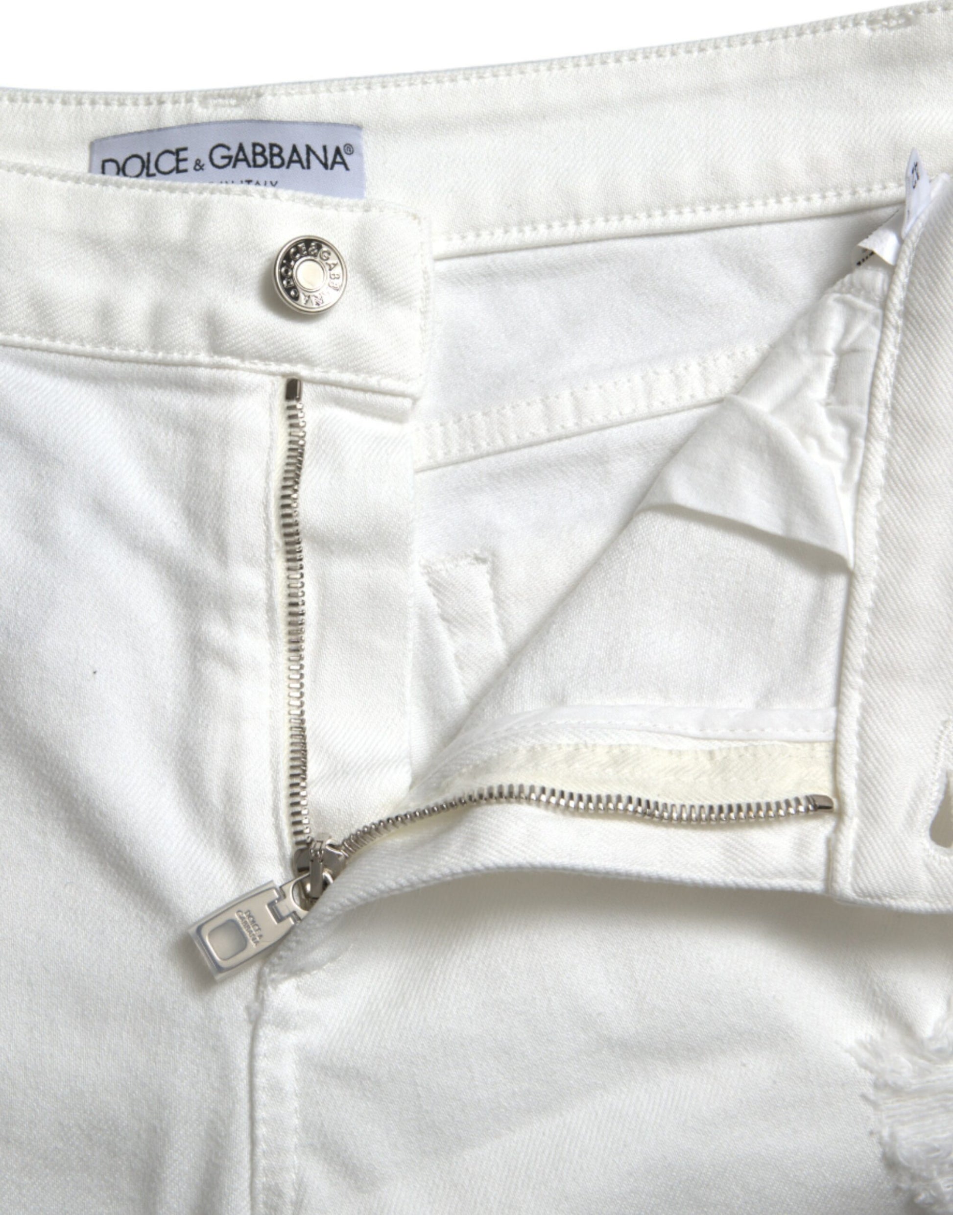 Elegant White Mid-Waist Denim Cropped Jeans