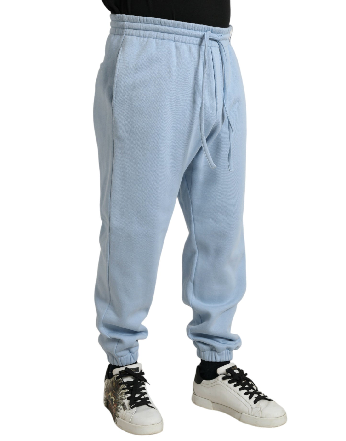 Elegant Light Blue Cotton Blend Joggers