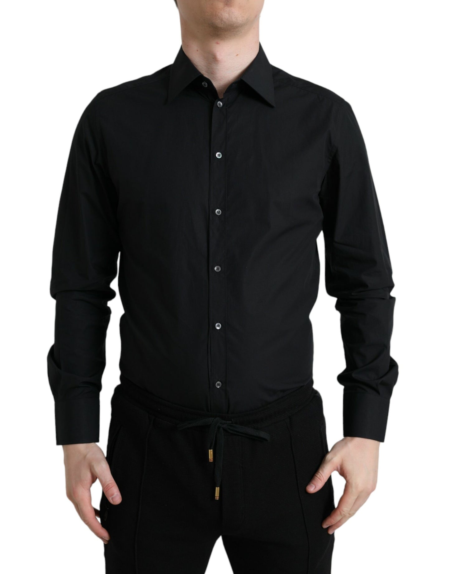 Sleek Black Slim Fit Italian Dress Shirt