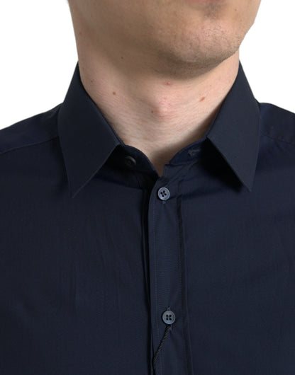 Elegant Navy Jacquard Dress Shirt