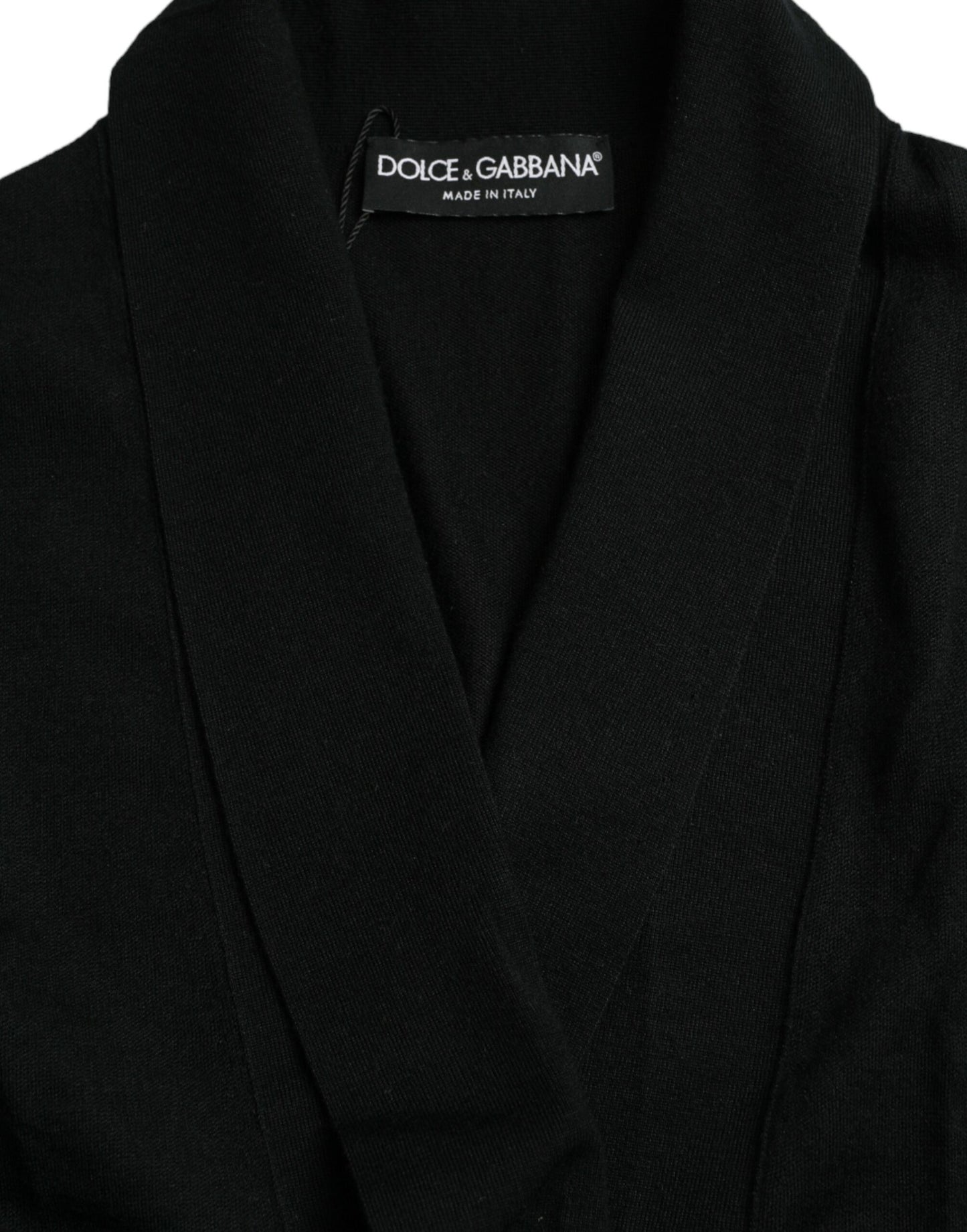 Elegant Black Cashmere Robe with Waist Belt