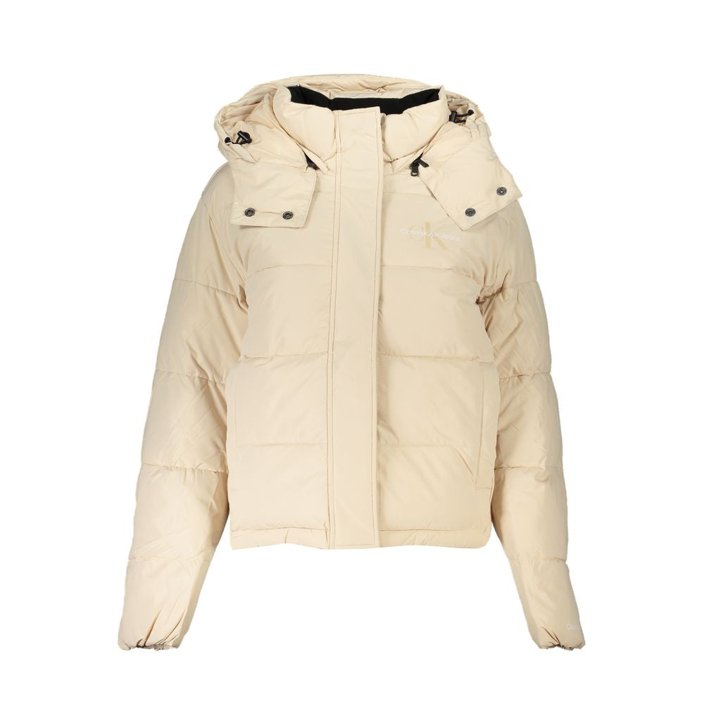 Chic Beige Long-Sleeved Jacket with Removable Hood