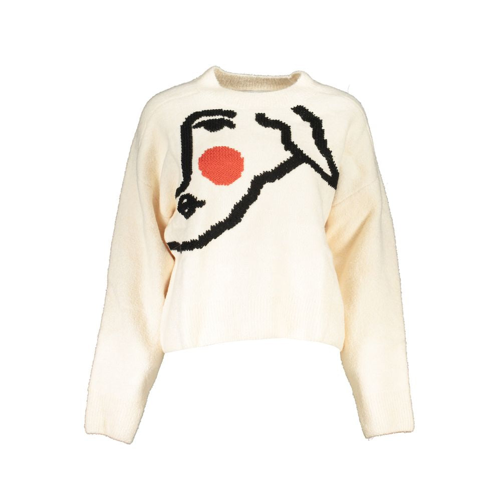 Chic White Embroidered Crew Neck Sweater