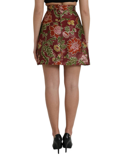 Maroon Floral Jacquard Mini Skirt