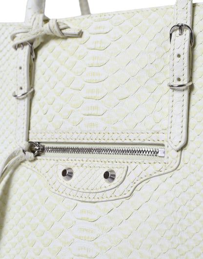 Chic Python Leather Tote in White & Yellow