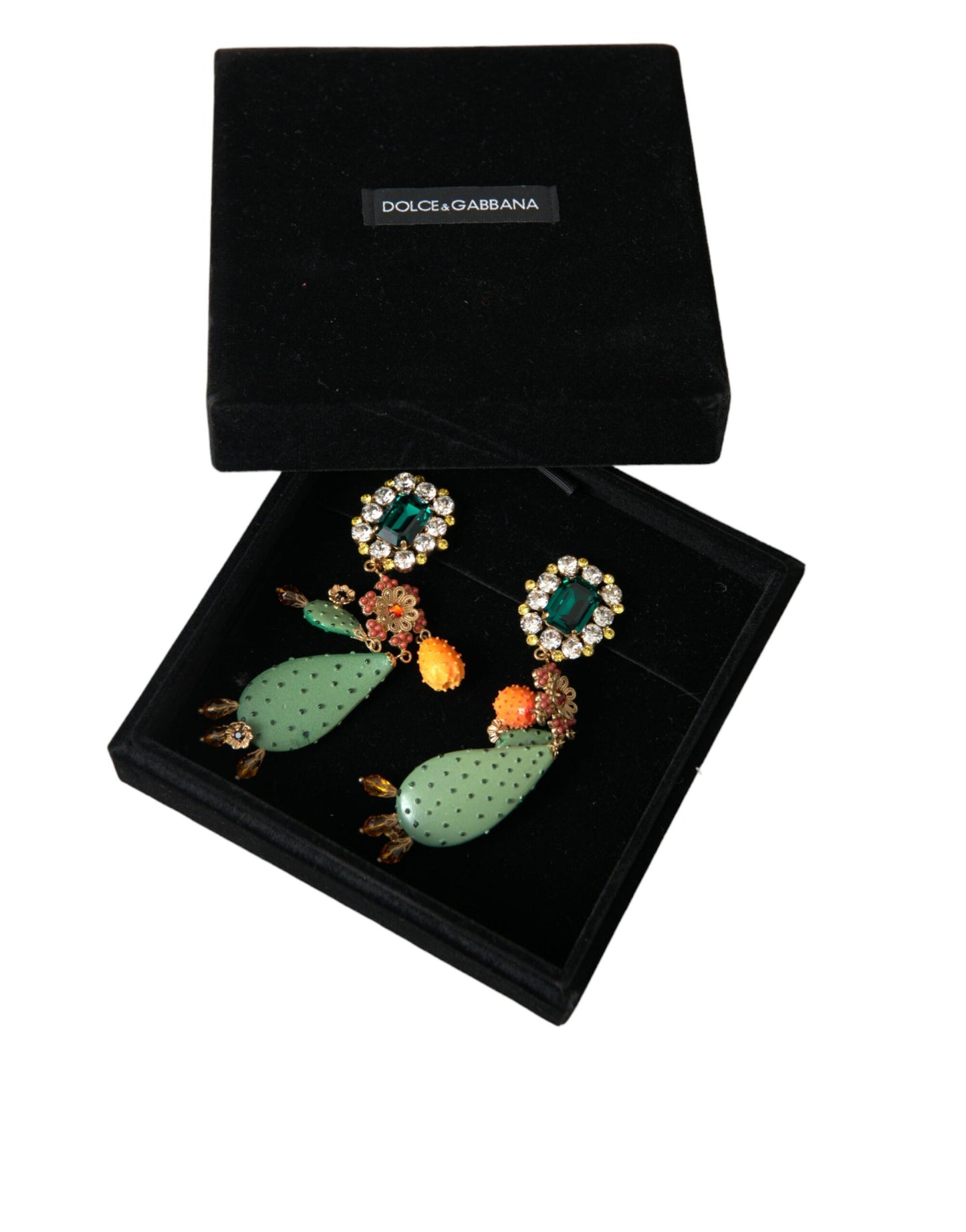 Green Cactus Crystal Clip On Jewelry Dangling Earrings