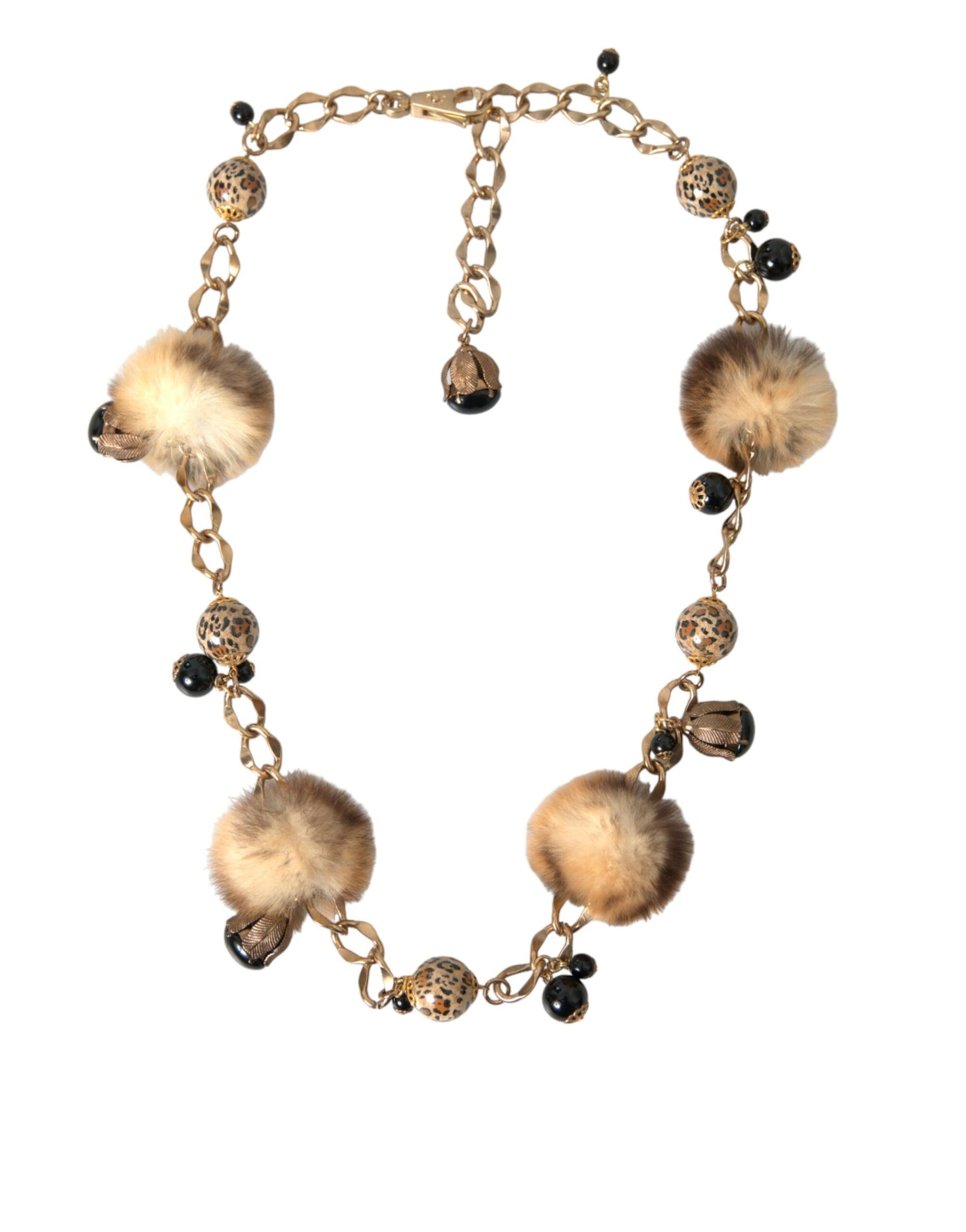 Gold Brass Leopard Fur Pearl Collier Chain Belt