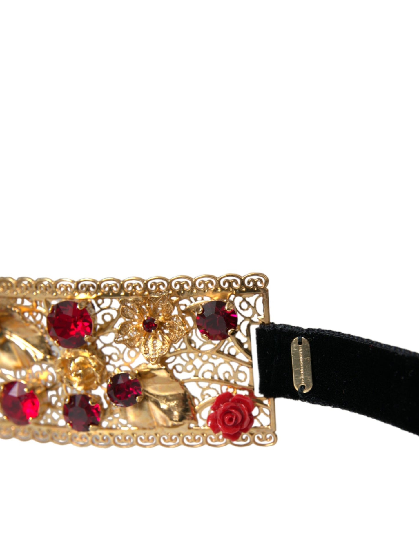 Gold Brass Red Roses Crystal Jewel Waist Belt