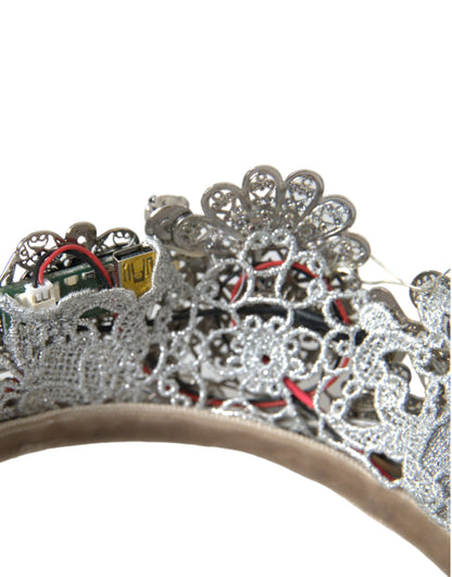 Silver Brass STRASS Crystal Crown Tiara LED Diadem