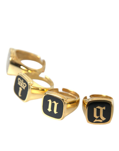 Gold Brass KING Enamel Set of 4 Ring