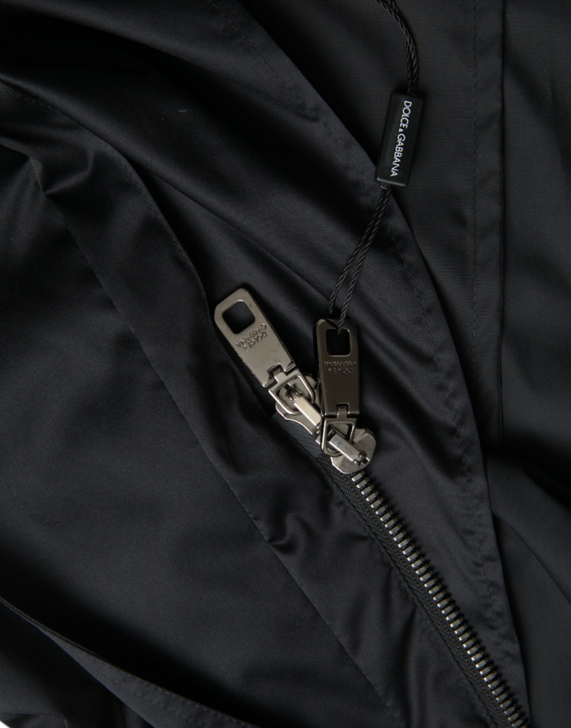 Black Polyester Hooded Long Windbreaker Jacket