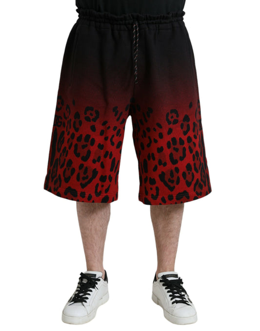 Red Leopard Print Cotton Bermuda Shorts