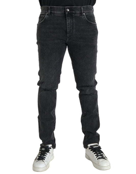 Gray Cotton Stretch Skinny Denim Logo Jeans