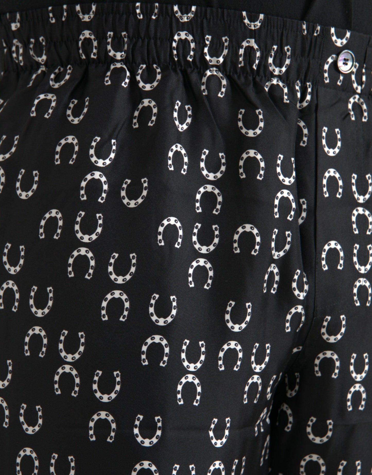 Black Horseshoe Print Silk Pants