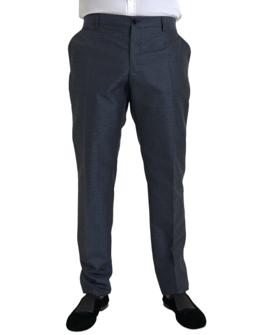 Blue Wool Men Skinny Dress Pants