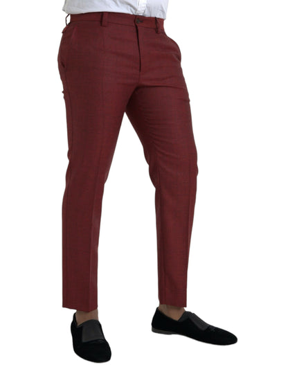 Maroon Wool Men Skinny Dress Pants