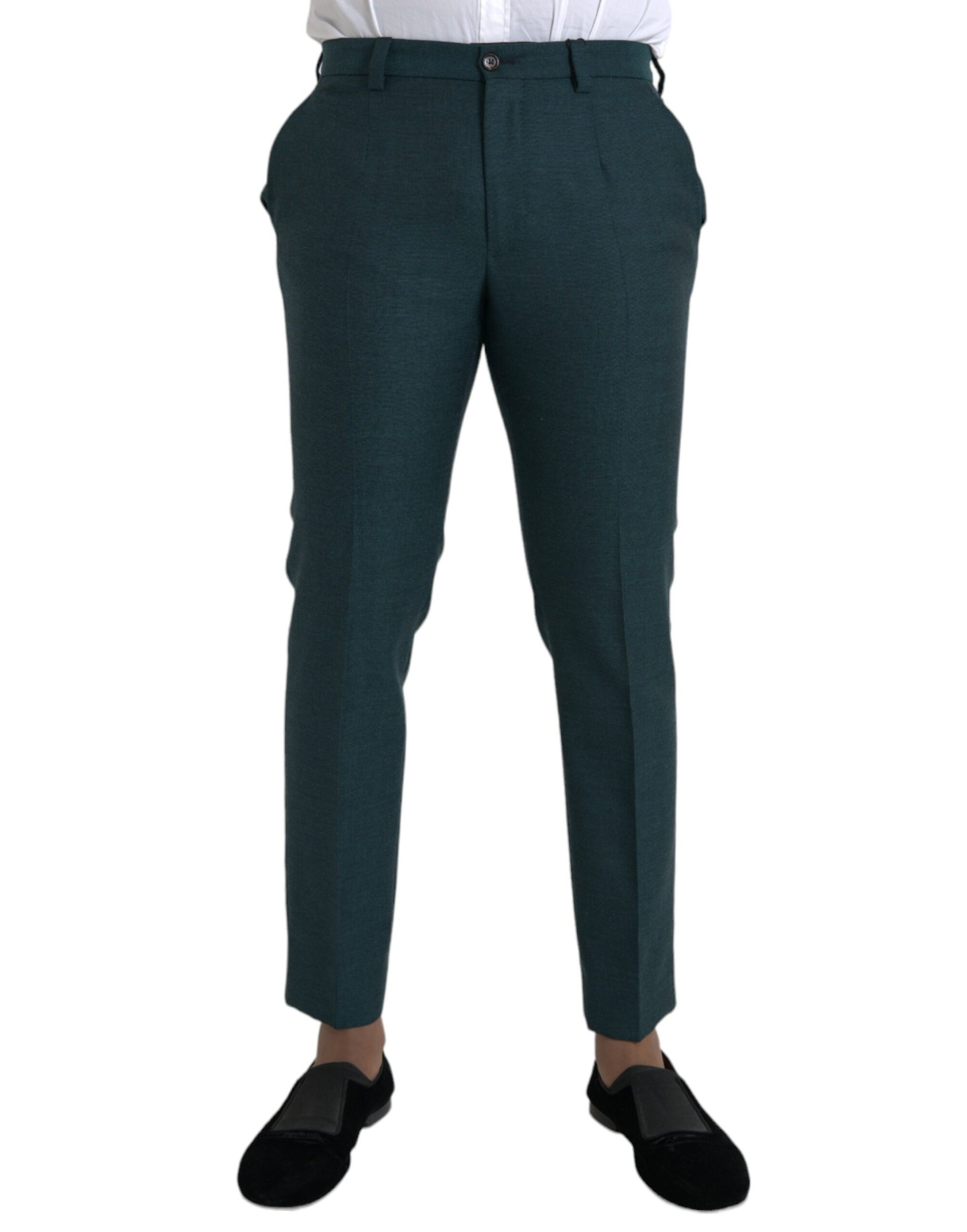 Green Wool Skinny Slim Dress Pants