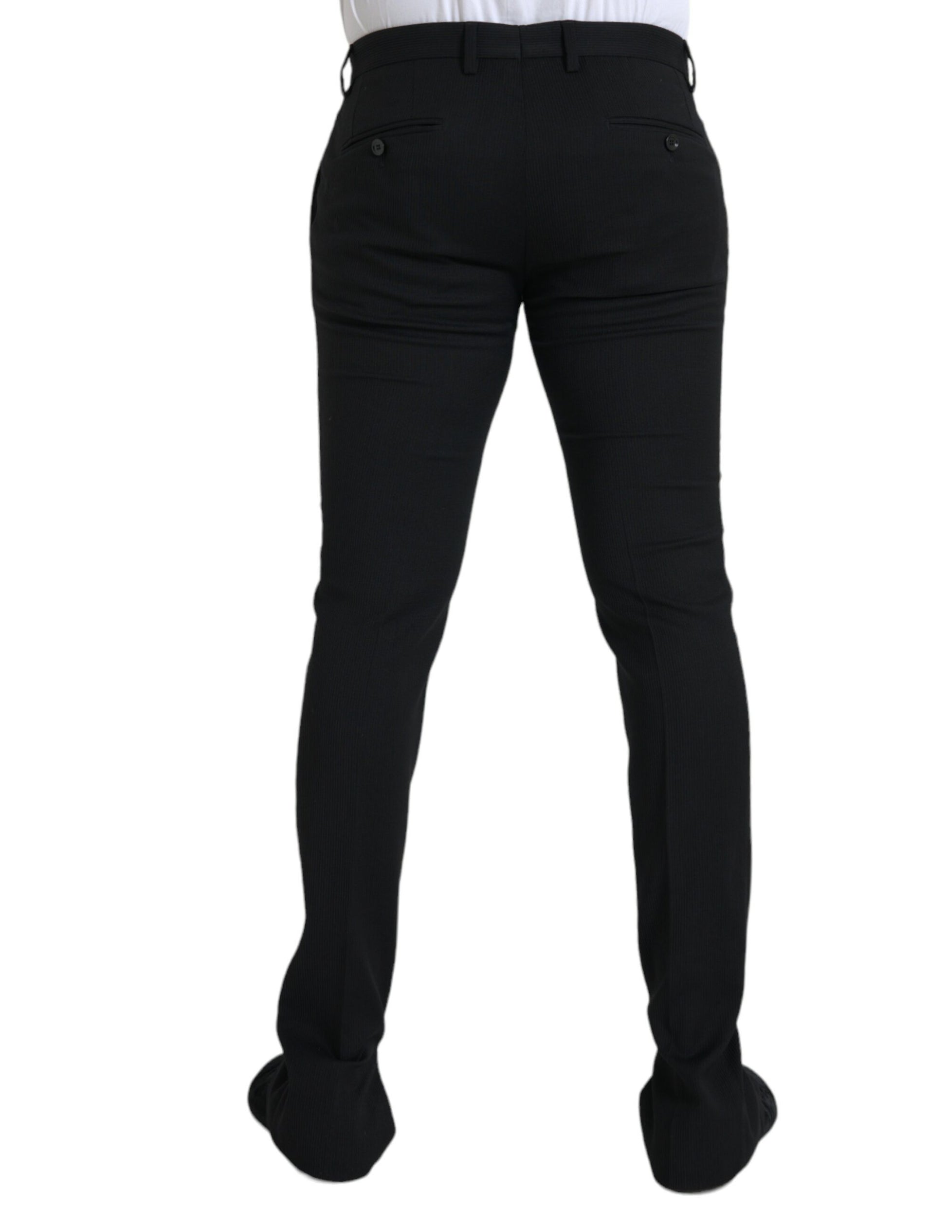 Black Wool Stretch Men Skinny Pants