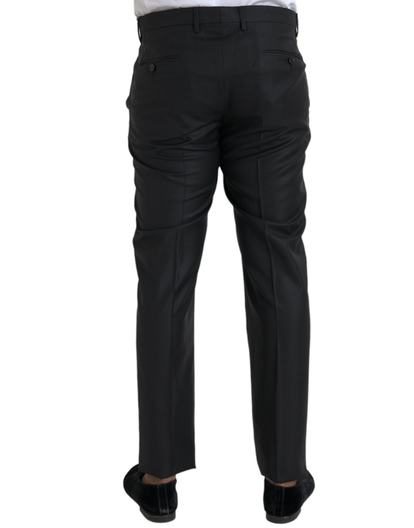 Black Wool Silk Skinny Dress Pants