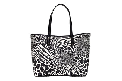 Carter Large Black Animal Print PVC Open Tote Shoulder Purse Bag