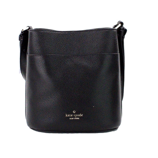 Leila Small Black Pebbled Leather Bucket Shoulder Crossbody Bag