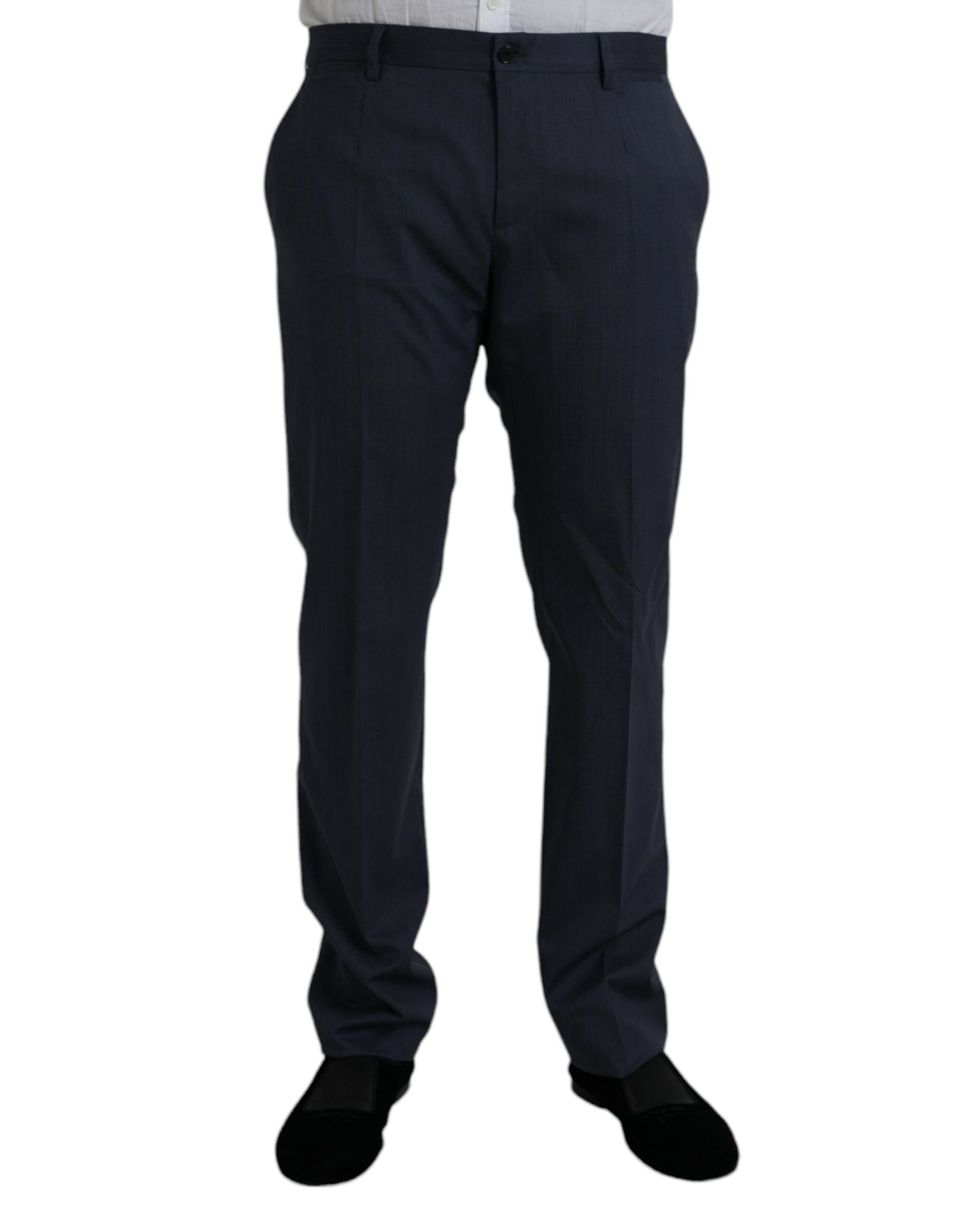 Blue Wool Slim Fit Dress Formal Pants