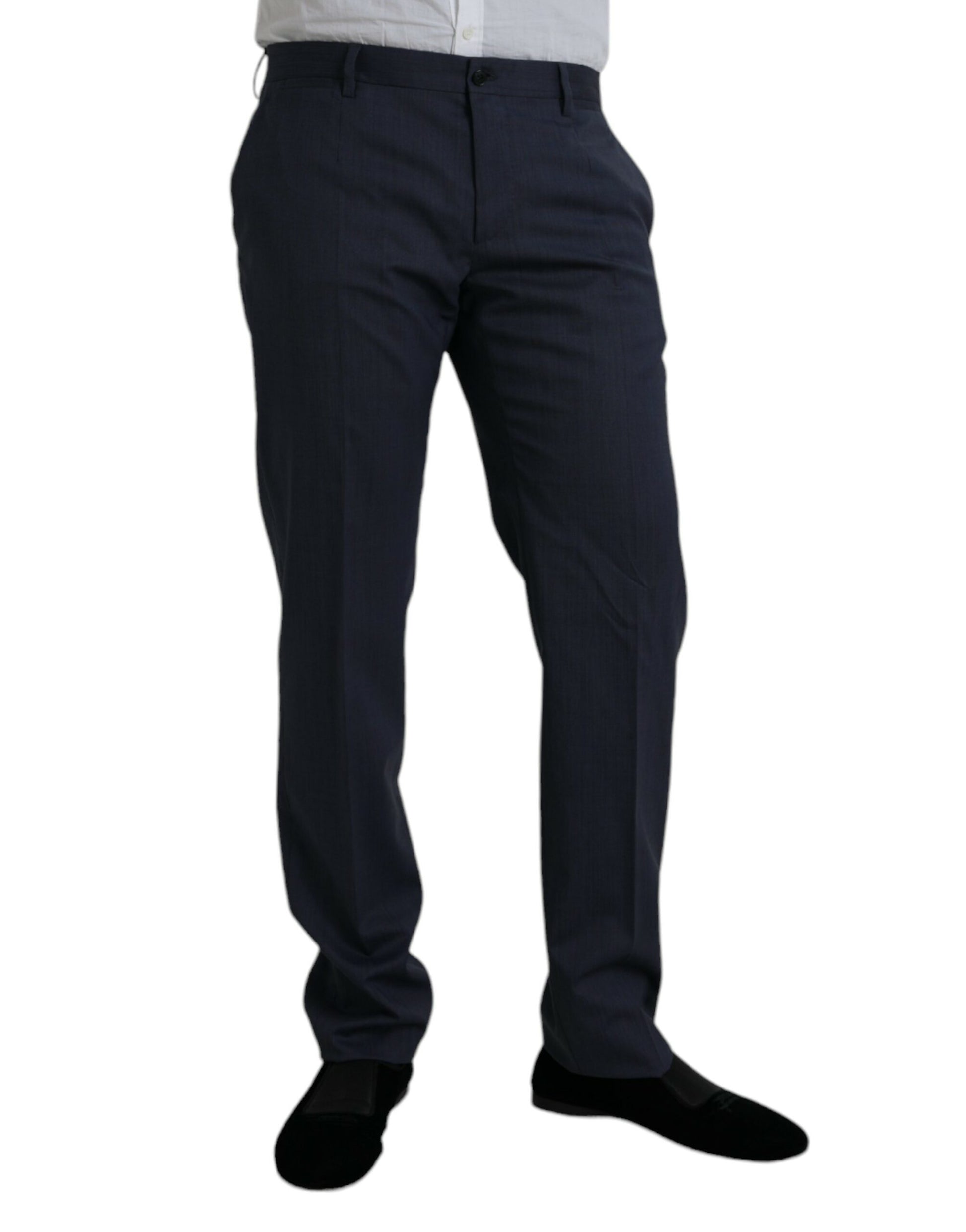 Blue Wool Slim Fit Dress Formal Pants