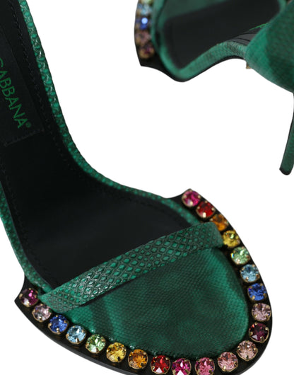 Green Exotic Leather Crystal Sandals Shoes