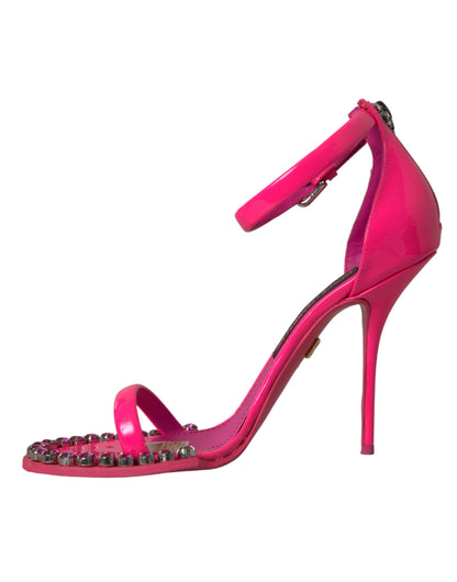 Pink Leather Crystal Heels Sandals Shoes