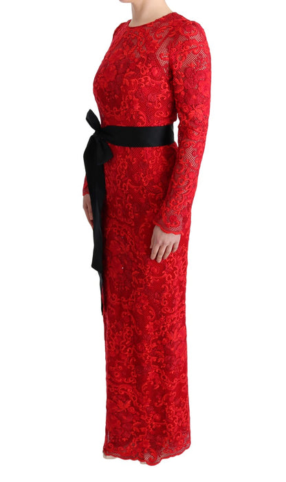 Elegant Red Sheath Dress with Silk Bow Belt