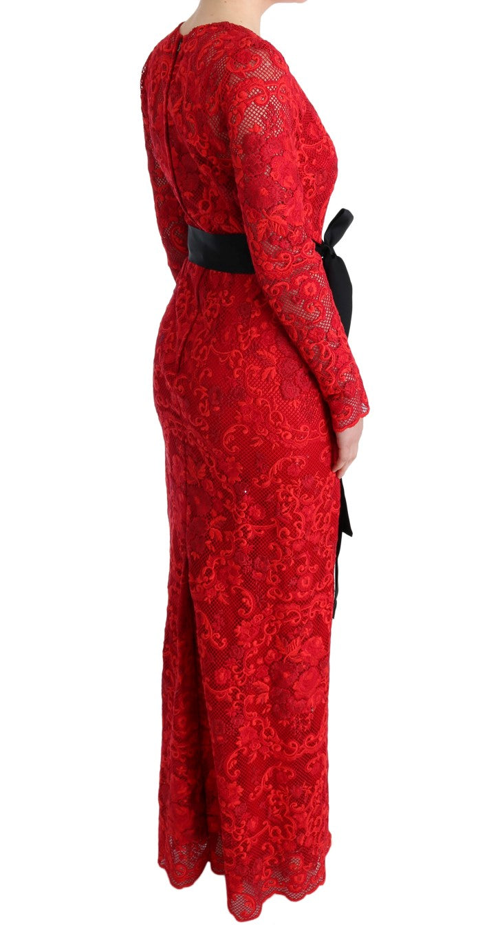 Elegant Red Sheath Dress with Silk Bow Belt