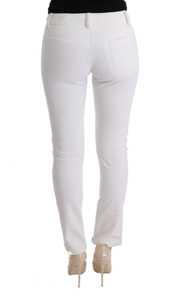 Chic White Slim Fit Cotton Trousers