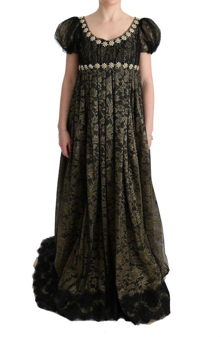 Sunflower Lace Crystal Maxi Shift Dress