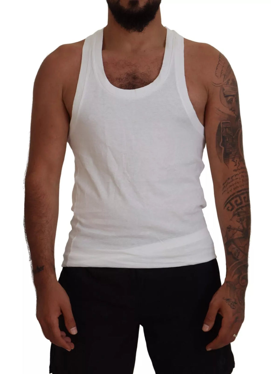 White Cotton Linen Sleeveless Tank T-shirt