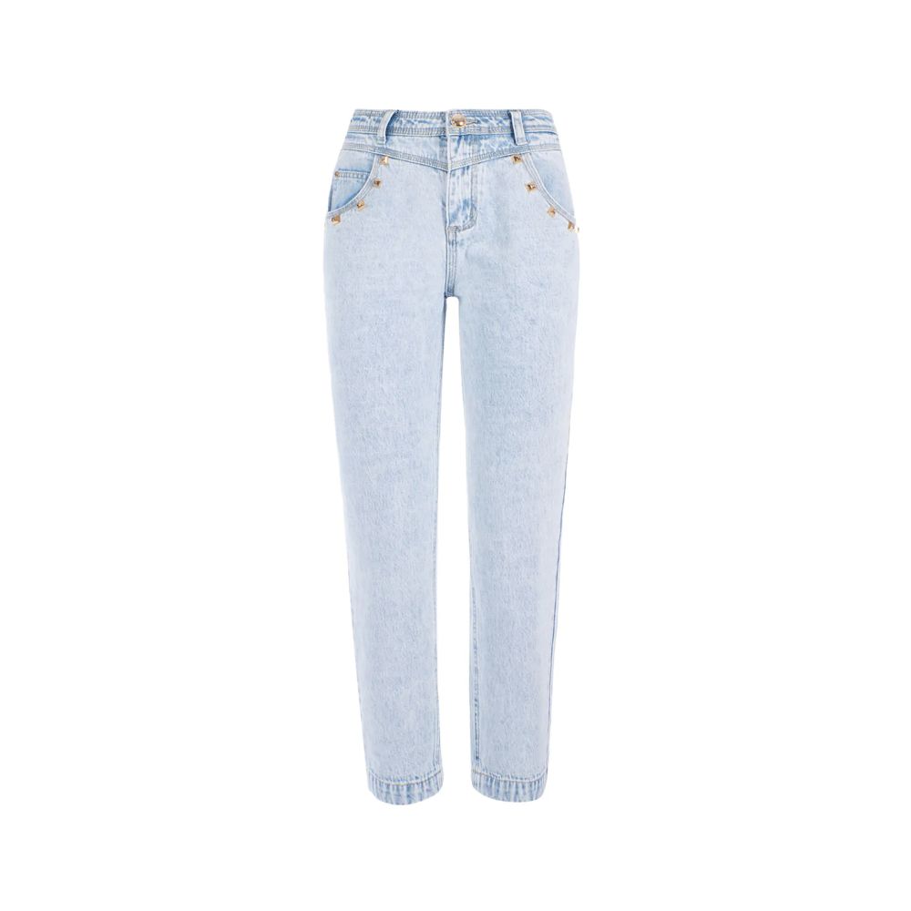 Light Blue Cotton Women High-Waisted Jean