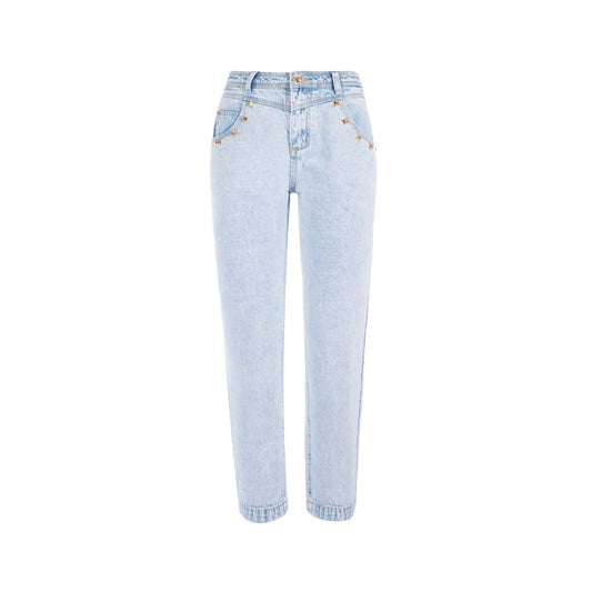 Light Blue Cotton Women High-Waisted Jean