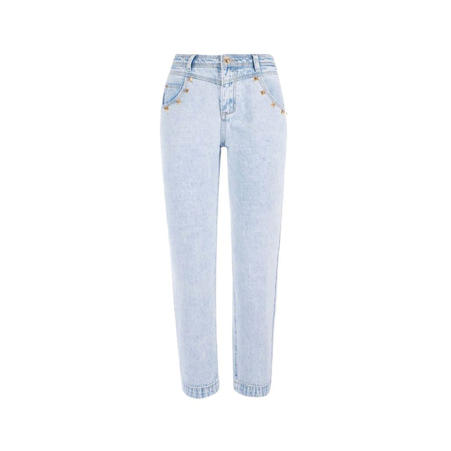 Light Blue Cotton Women High-Waisted Jean