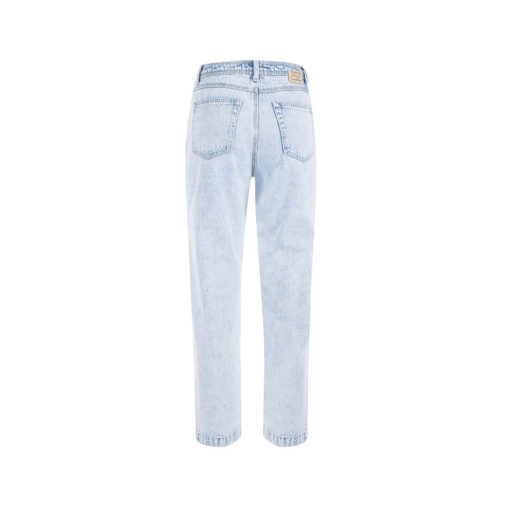 Light Blue Cotton Women High-Waisted Jean