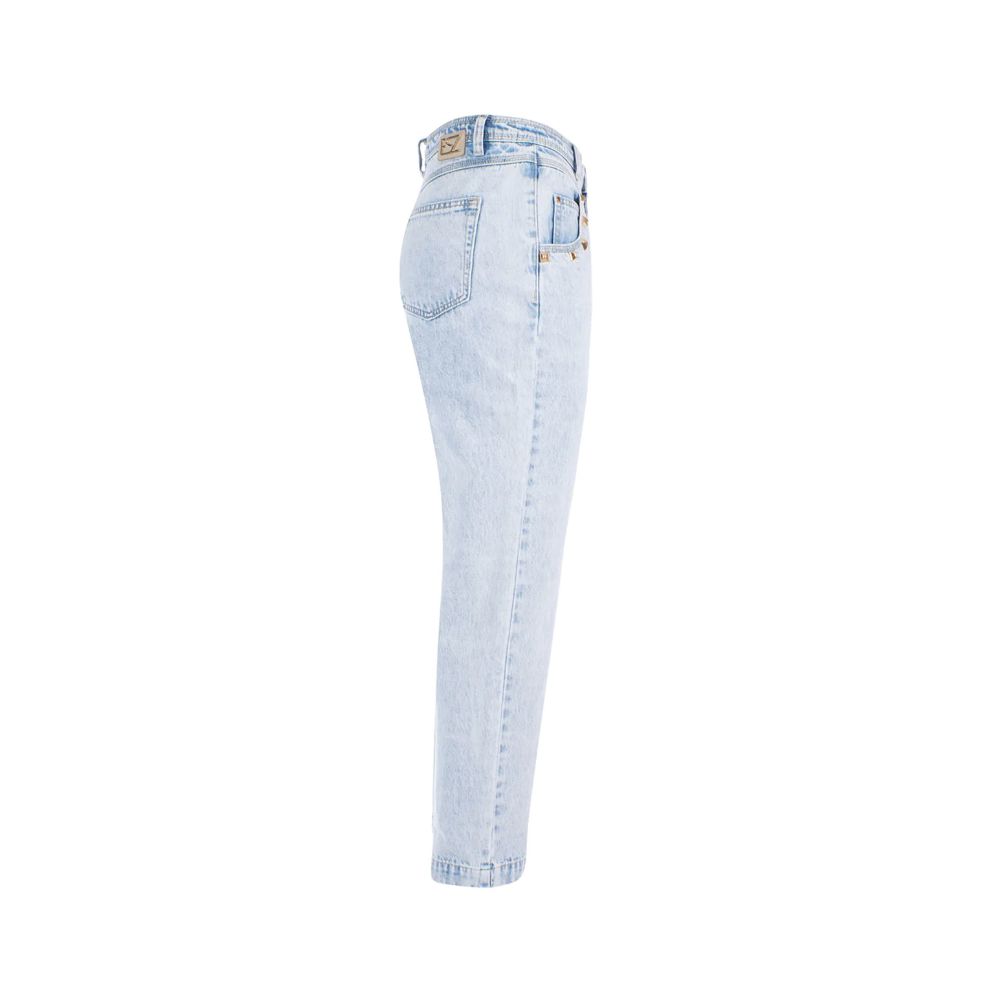 Light Blue Cotton Women High-Waisted Jean