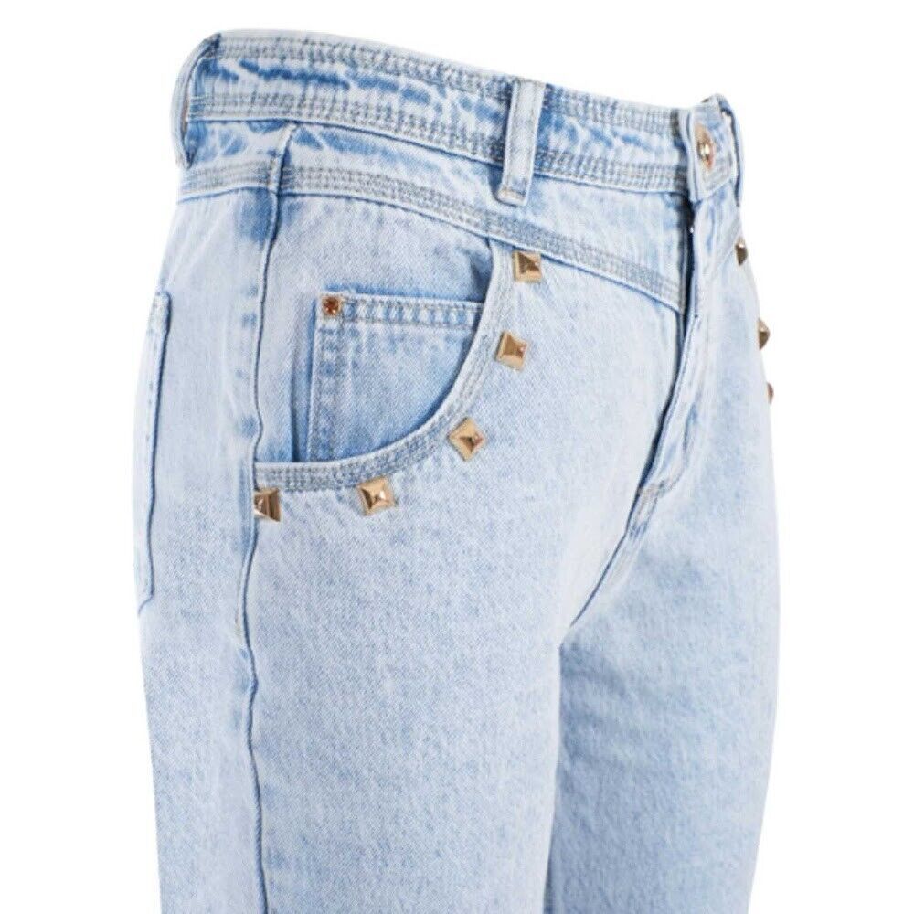 Light Blue Cotton Women High-Waisted Jean