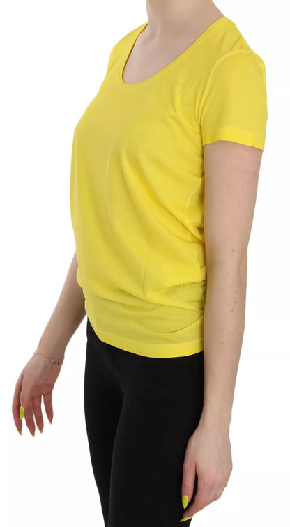 Yellow Round Neck Short Sleeve Shirt Top Blouse